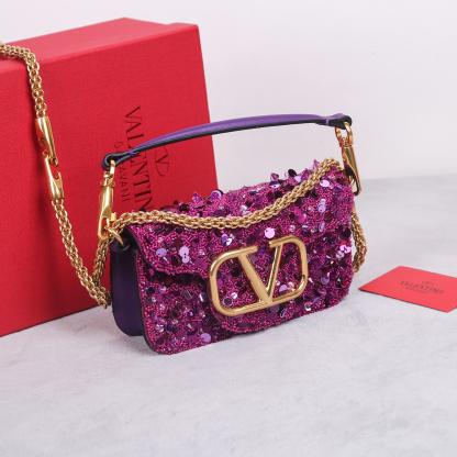 ヴァレンティノ「Valentino」ド アメジスト クリスタル レザートップハンドルバッグ