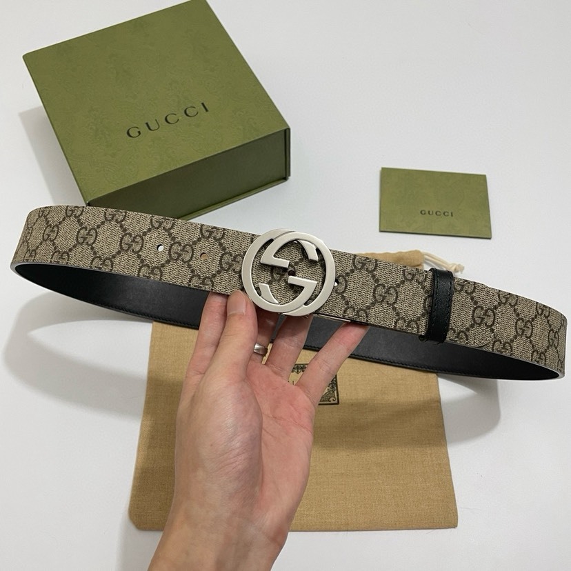 グッチ「Gucci」GGロゴ スピニングバックル レザーベルト100CM