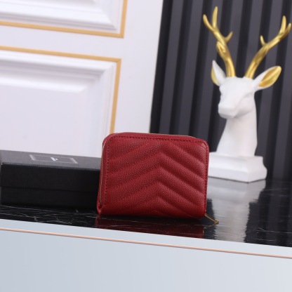 サンローラン「Saint Laurent」モノグラム コンパクト ジップアラウンド ウォレット（グレイン ド プードル エンボスレザー）