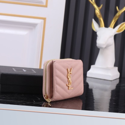 サンローラン「Saint Laurent」モノグラム コンパクト ジップアラウンド ウォレット（グレイン ド プードル エンボスレザー）「6色」