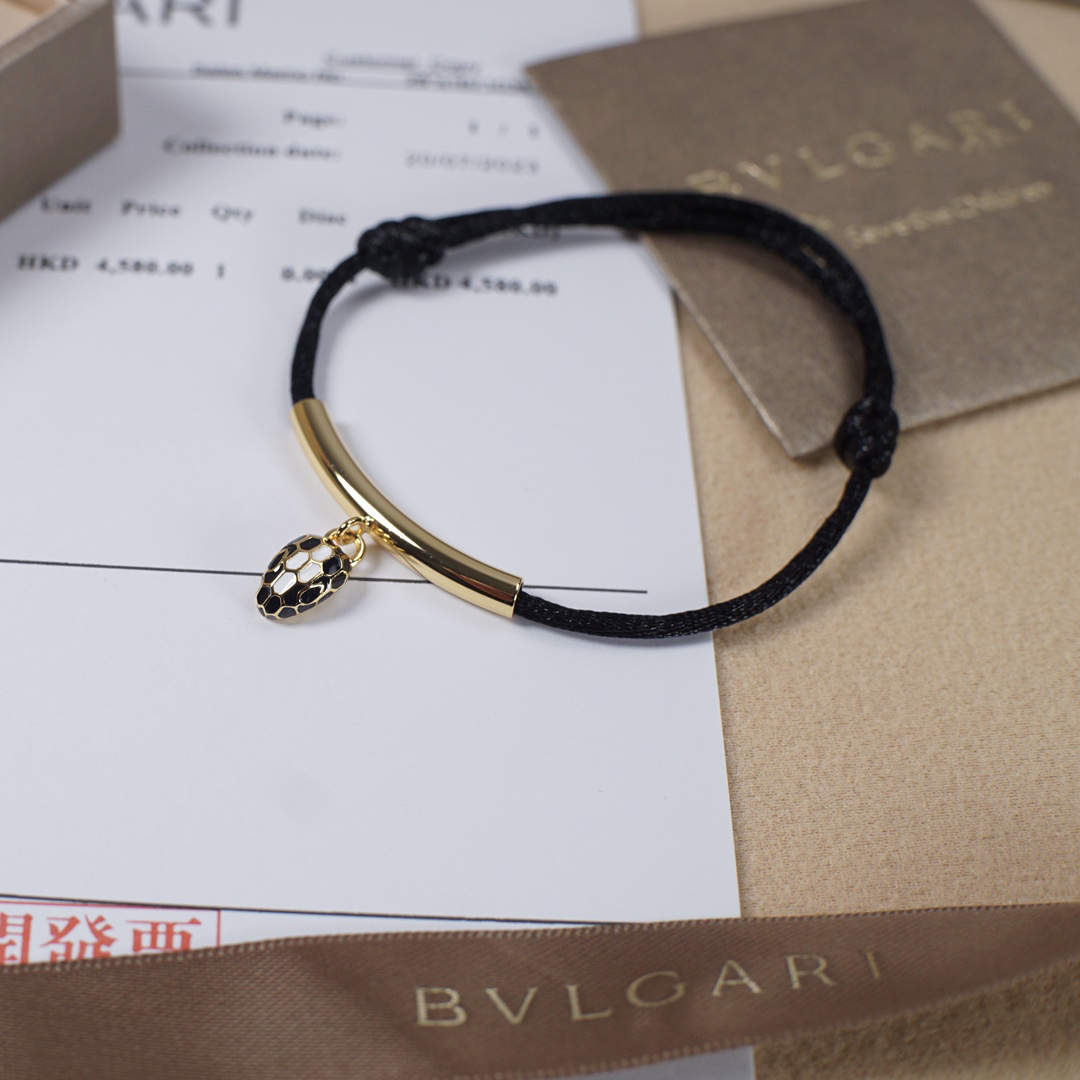ブルガリ「Bvlgari」Serpenti Forever レッド＆ブラックコード ブレスレット12.5cm～22cm