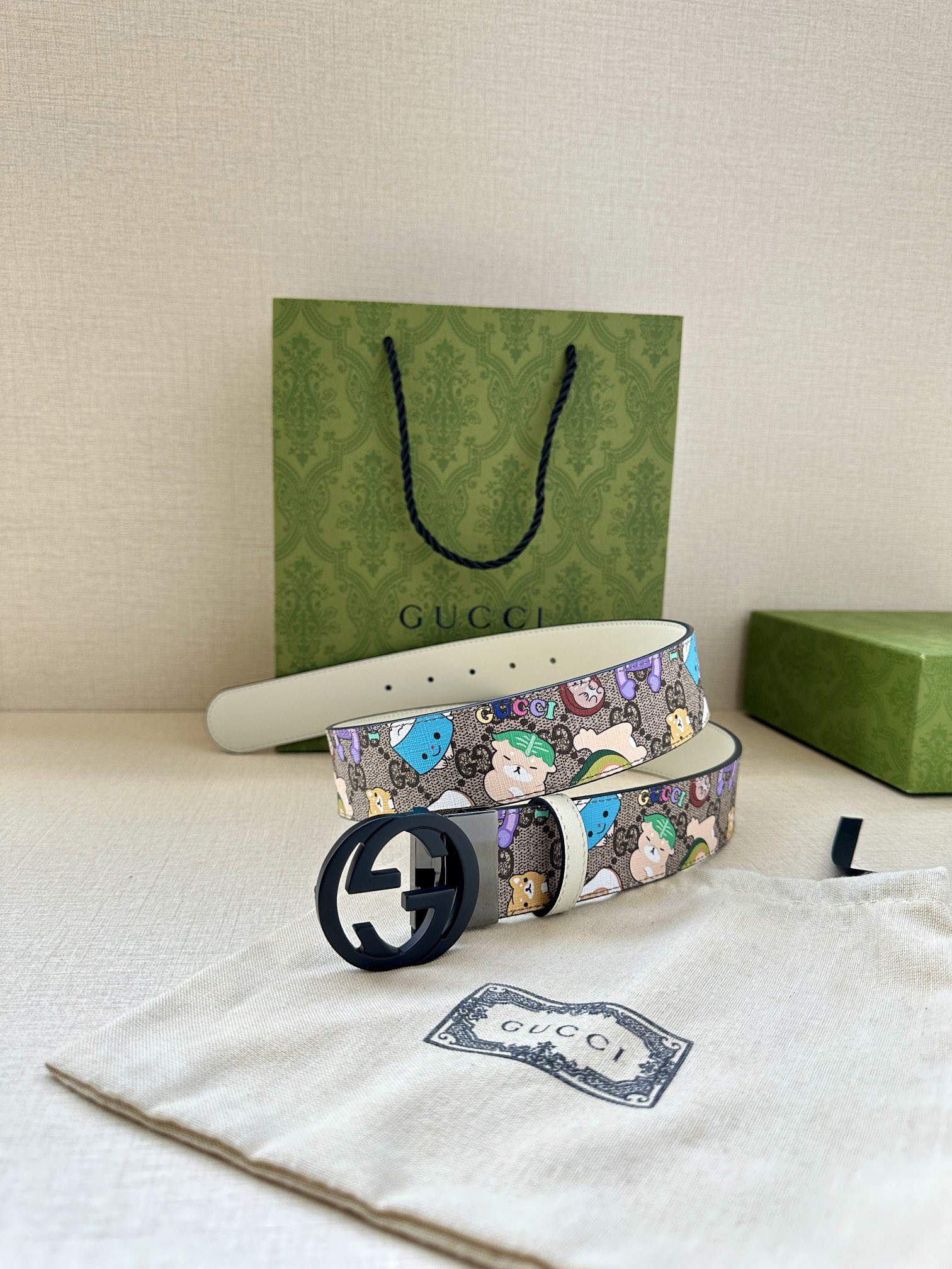 グッチ「Gucci」マーモント キャンバス＆レザー ベルト100CM