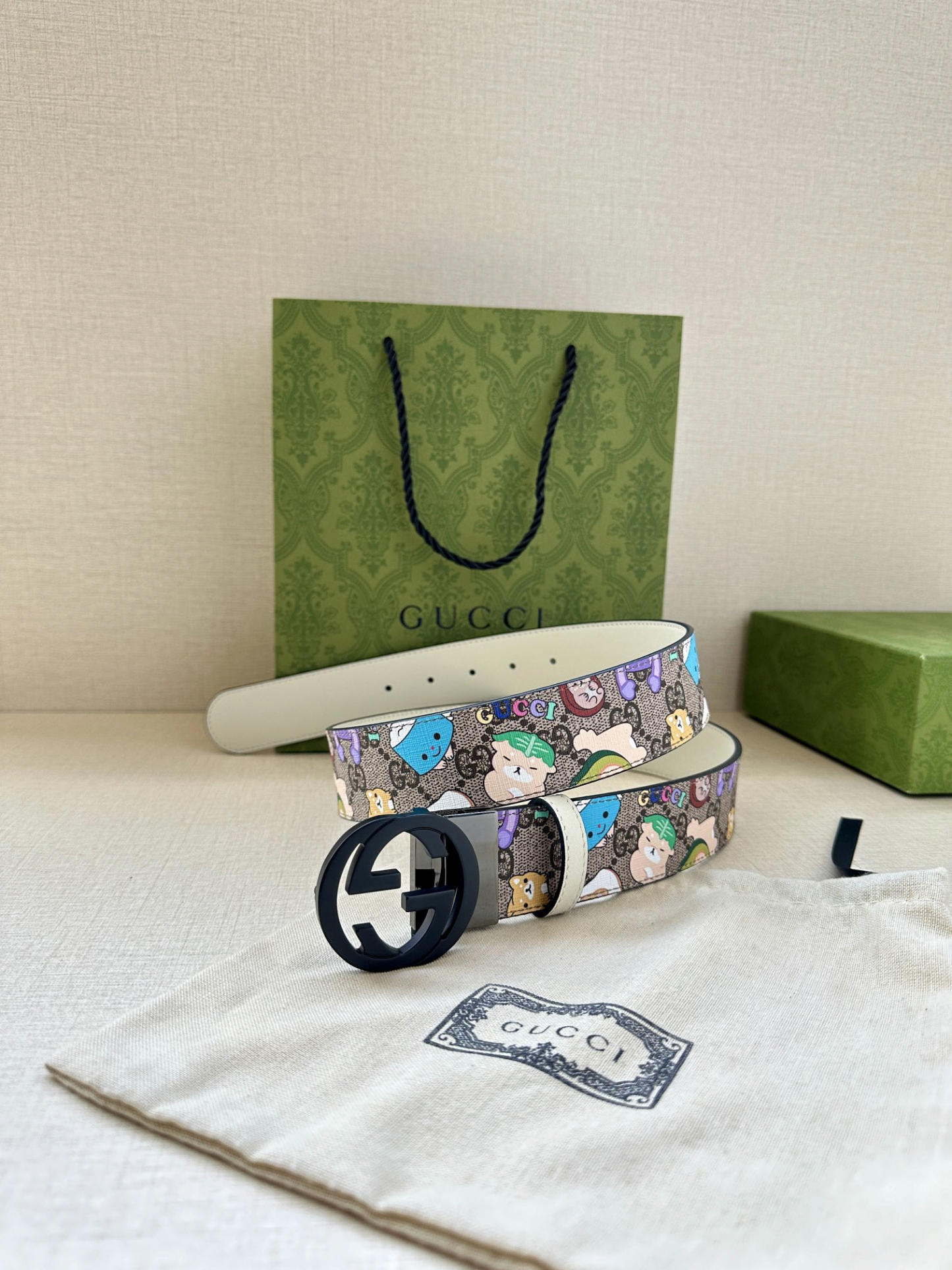 グッチ「Gucci」マーモント キャンバス＆レザー ベルト100CM