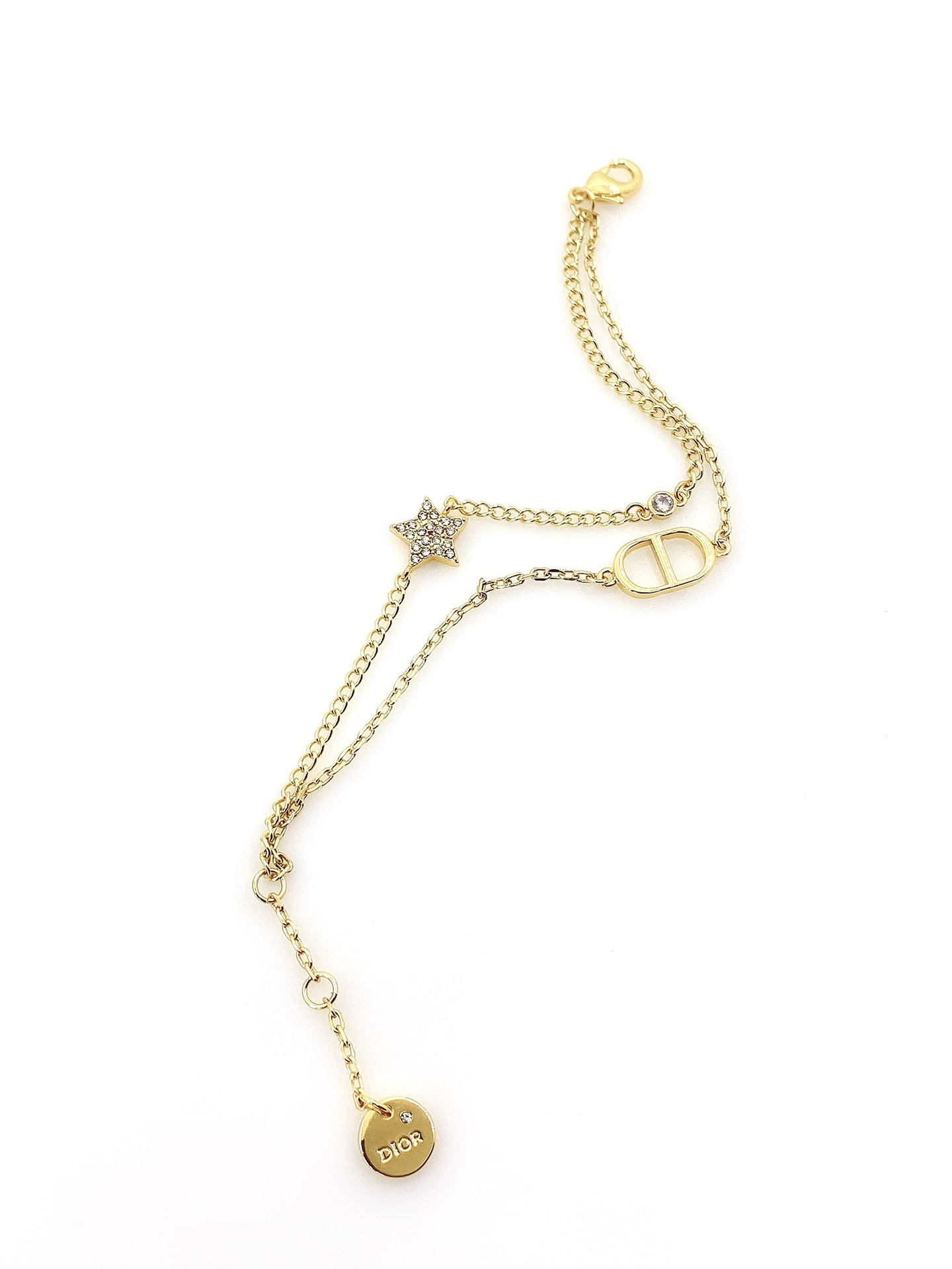 ディオール「Dior」 プティ CD スター ダブルチェーン ブレスレット16-19cm