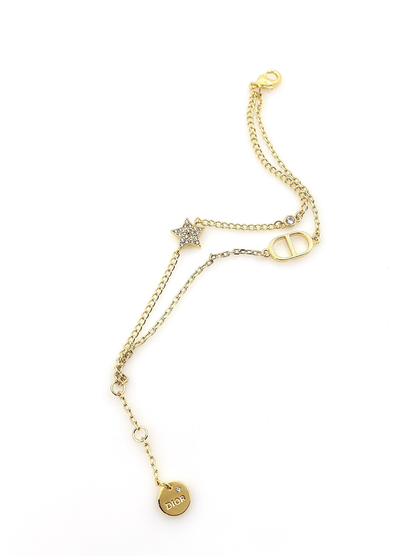 ディオール「Dior」 プティ CD スター ダブルチェーン ブレスレット16-19cm