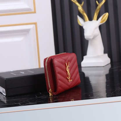 サンローラン「Saint Laurent」モノグラム コンパクト ジップアラウンド ウォレット（グレイン ド プードル エンボスレザー）