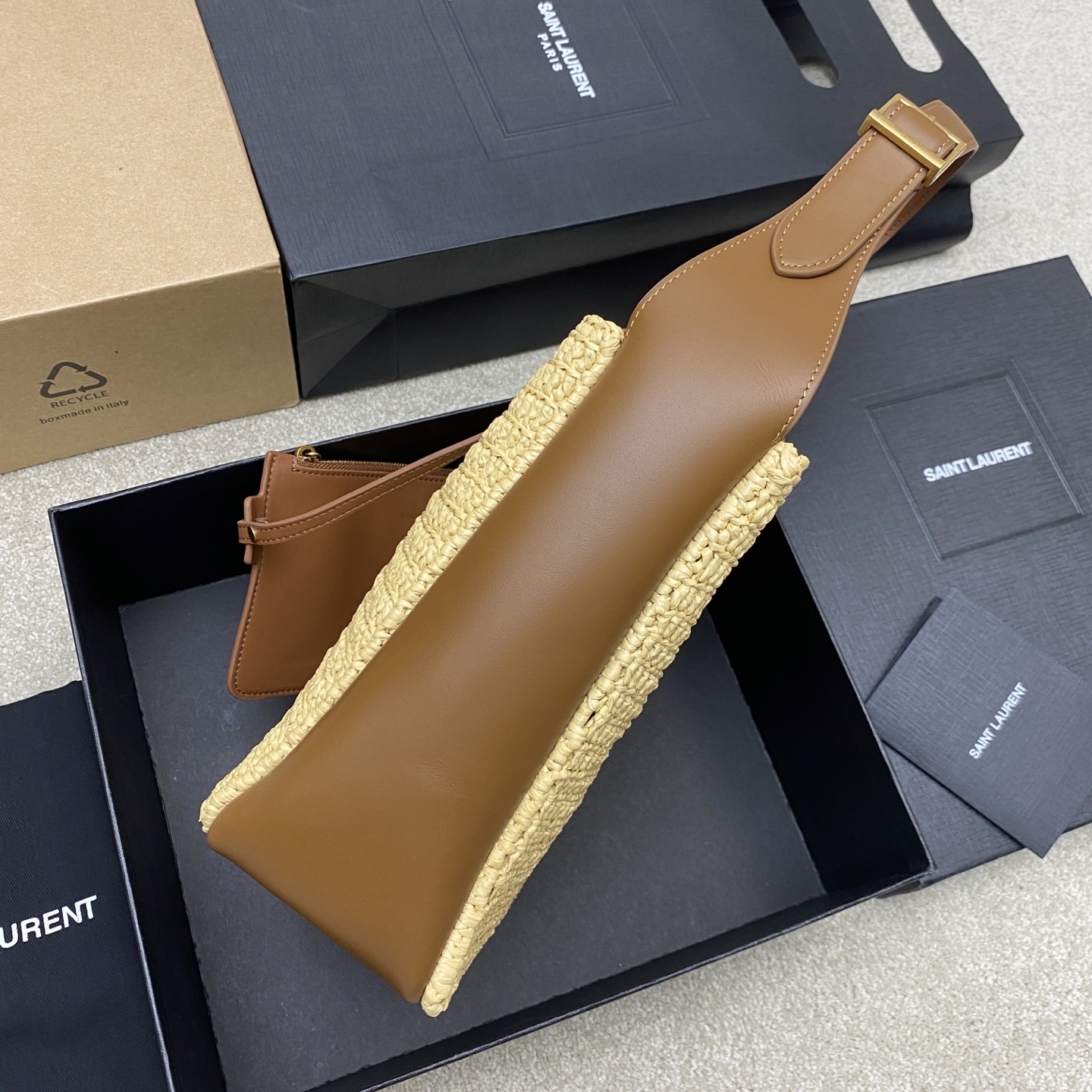 サンローラン「Saint Laurent」ラフィア編み ホボバッグ