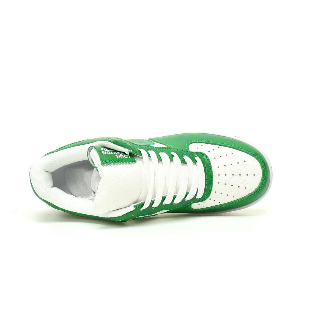 「コラボモデル」Louis Vuitton x Nike Air Force 1 ロウ "グリーン/ホワイト モノグラム" スニーカー