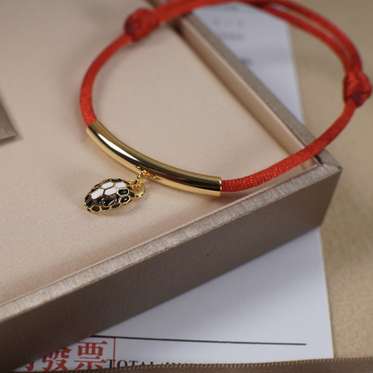 ブルガリ「Bvlgari」Serpenti Forever レッド＆ブラックコード ブレスレット12.5cm～22cm