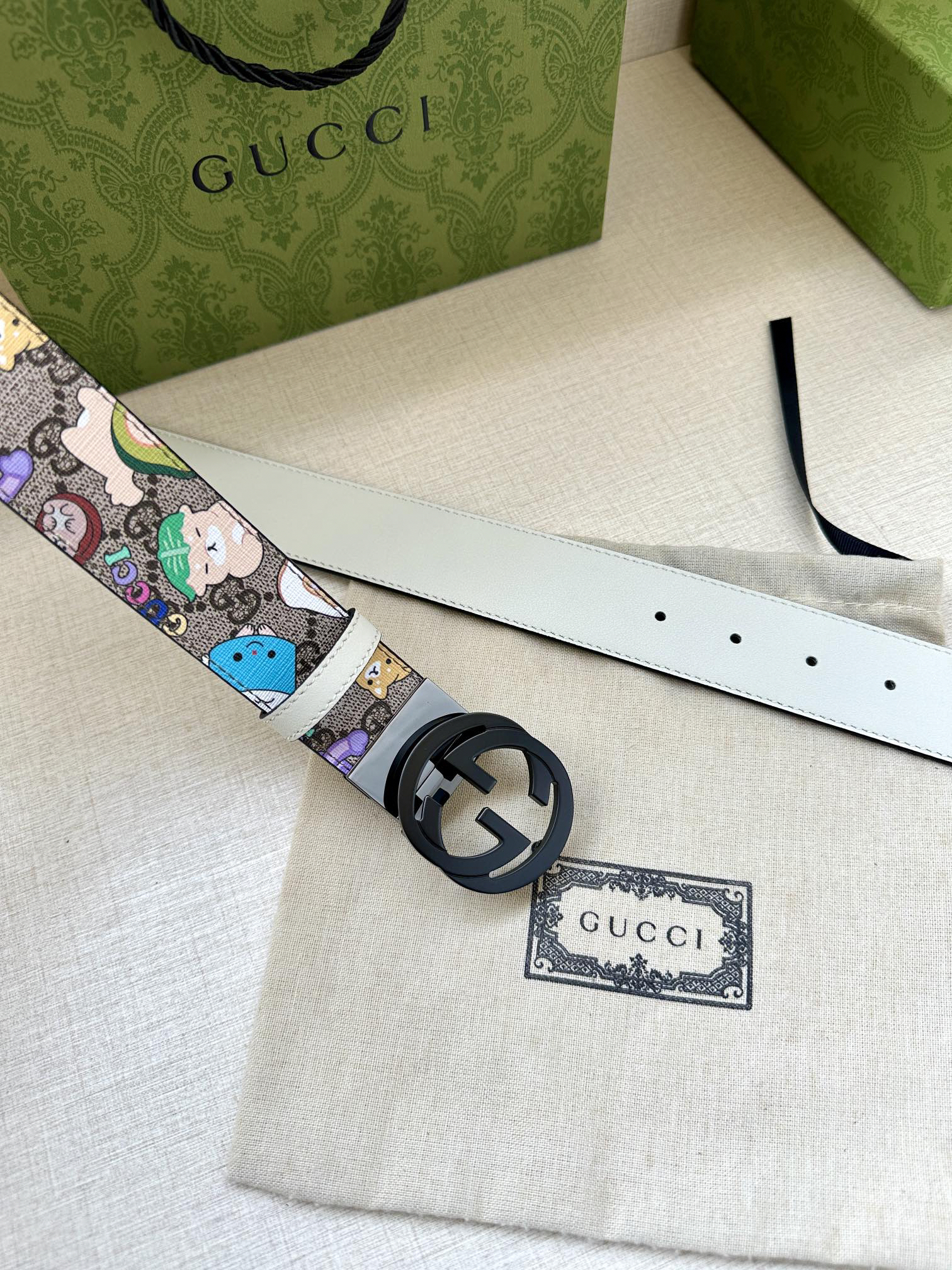 グッチ「Gucci」マーモント キャンバス＆レザー ベルト100CM