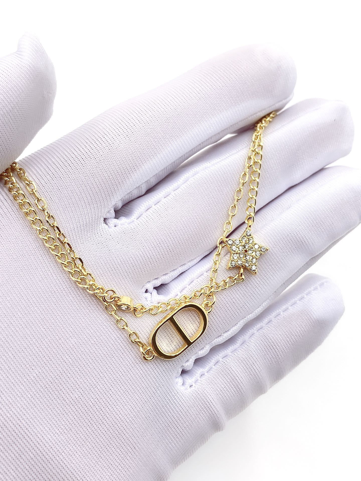 ディオール「Dior」 プティ CD スター ダブルチェーン ブレスレット16-19cm