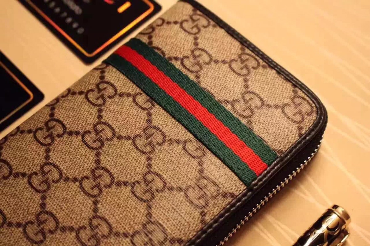 グッチ「Gucci」シグネチャー レザー ウェブ ジップアラウンドウォレット