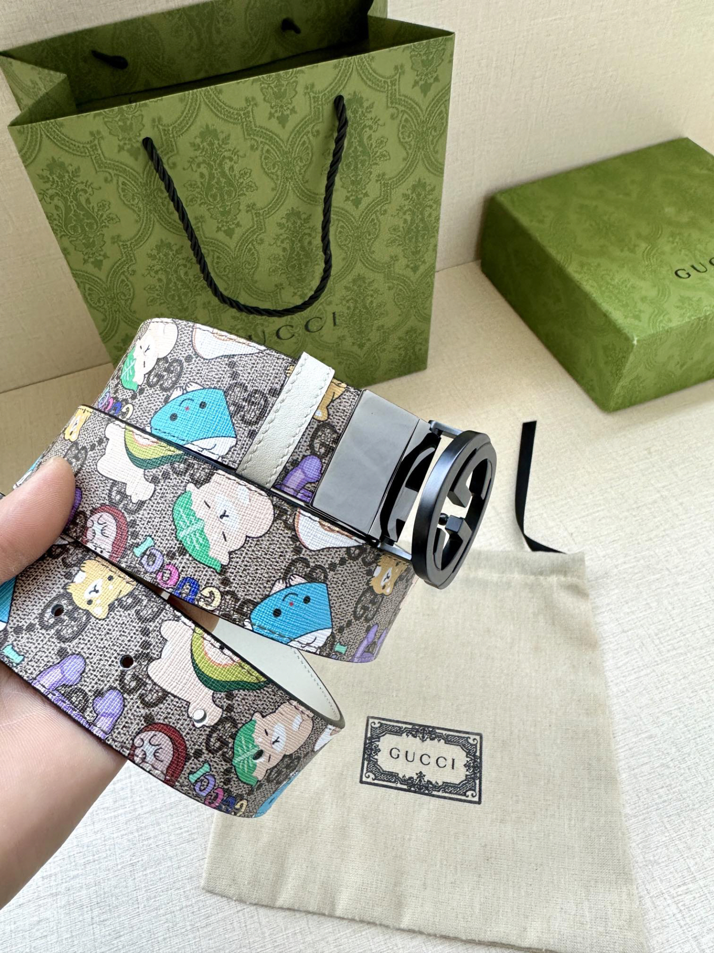 グッチ「Gucci」マーモント キャンバス＆レザー ベルト100CM