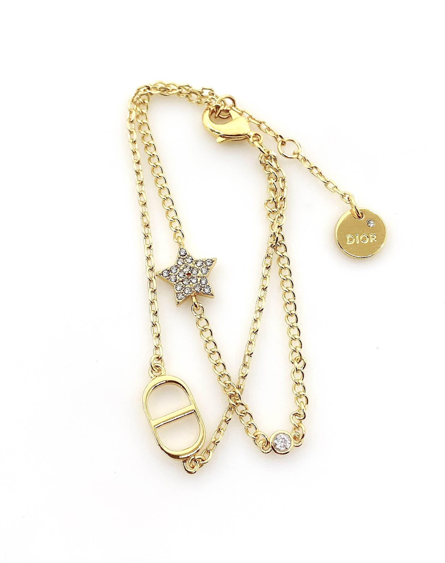ディオール「Dior」 プティ CD スター ダブルチェーン ブレスレット16-19cm