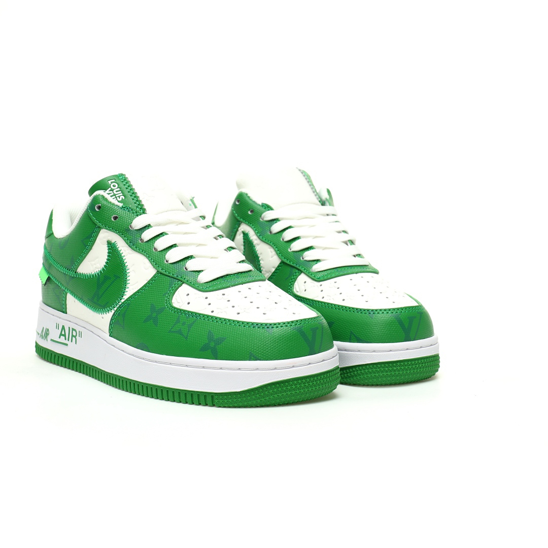 「コラボモデル」Louis Vuitton x Nike Air Force 1 ロウ "グリーン/ホワイト モノグラム" スニーカー