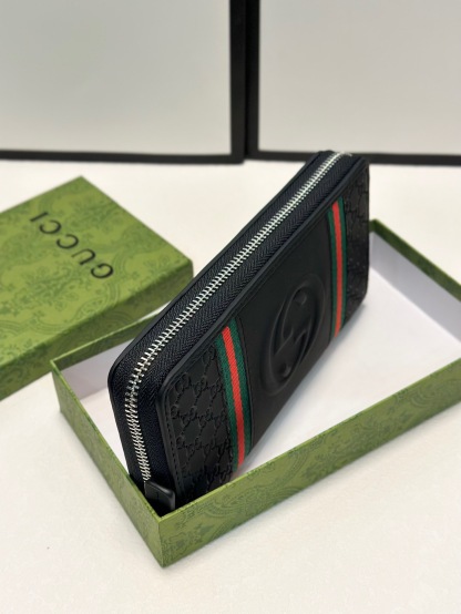 グッチ「Gucci」シグネチャー レザー ウェブ ジップアラウンドウォレット