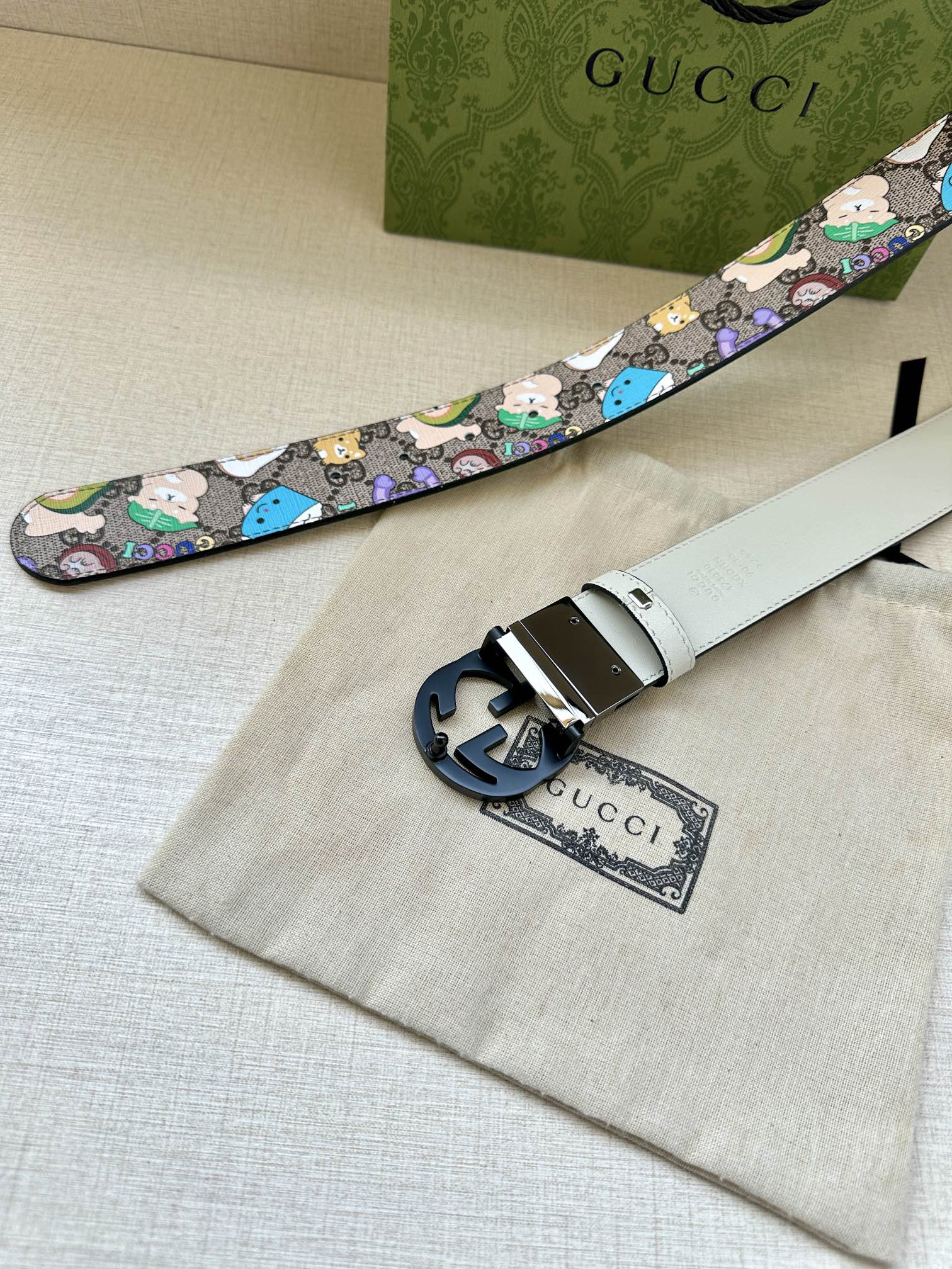 グッチ「Gucci」マーモント キャンバス＆レザー ベルト100CM