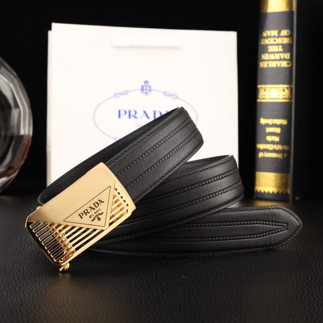 プラダ「Prada」メンズ オートマチック レザーベルト100CM