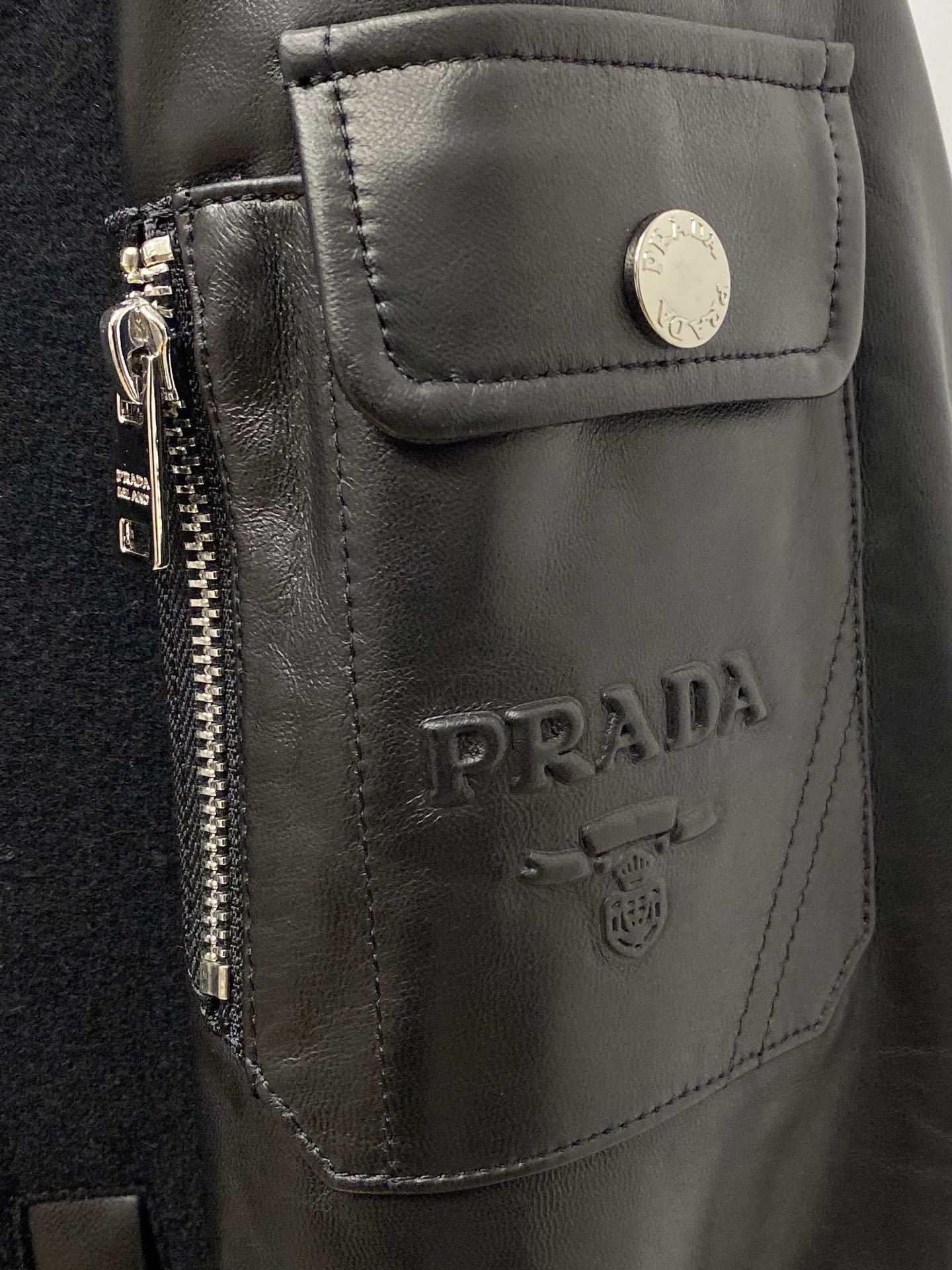 プラダ「Prada」2024 新作 PUレザー&ファブリック ミックスジャケット