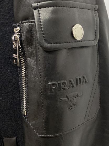 プラダ「Prada」2024 新作 PUレザー&ファブリック ミックスジャケット