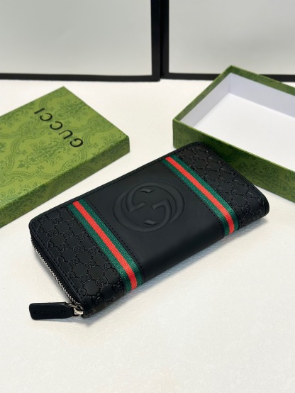 グッチ「Gucci」シグネチャー レザー ウェブ ジップアラウンドウォレット