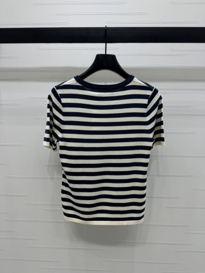 ヴァレンティノ「Valentino」2025 サマーコレクション ストライプ ラウンドネック ニットTシャツ