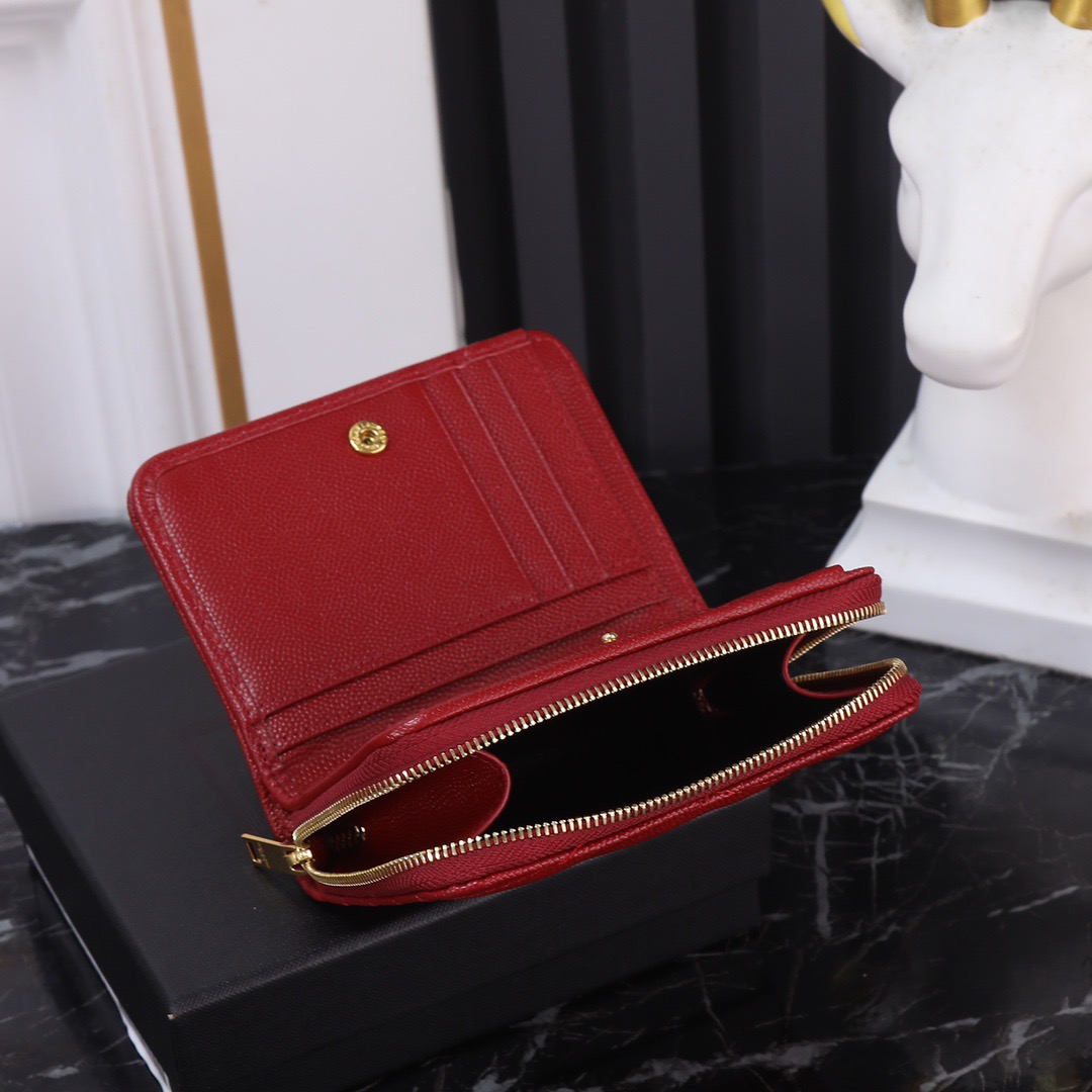 サンローラン「Saint Laurent」モノグラム コンパクト ジップアラウンド ウォレット（グレイン ド プードル エンボスレザー）