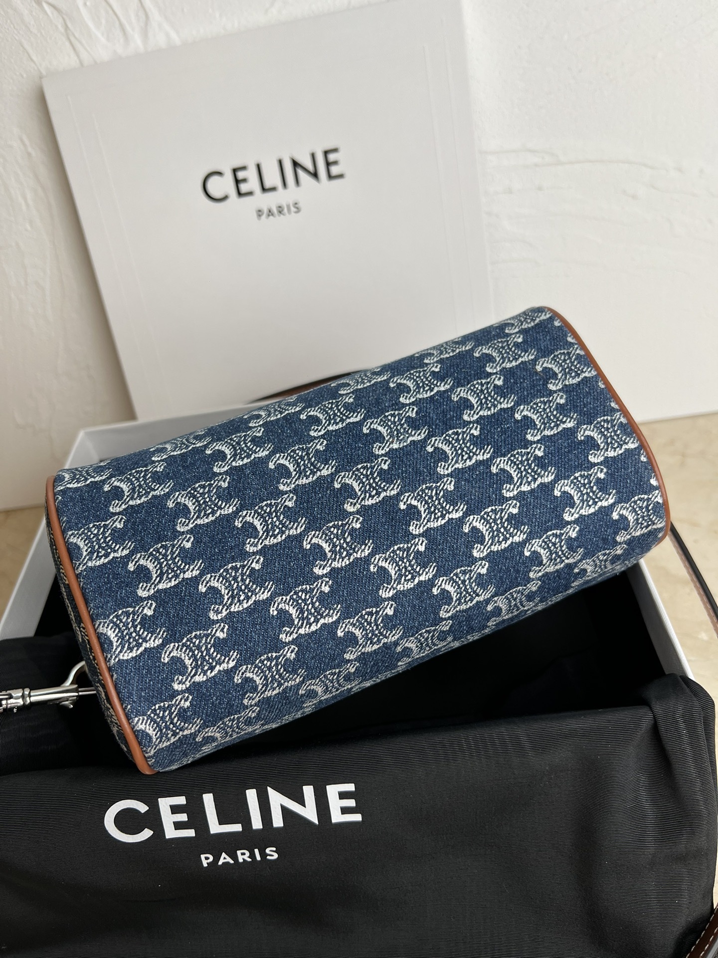 [Copy]セリーヌ(Celine)スモール ボストン / 全面トリオンフ デニム＆カーフスキン