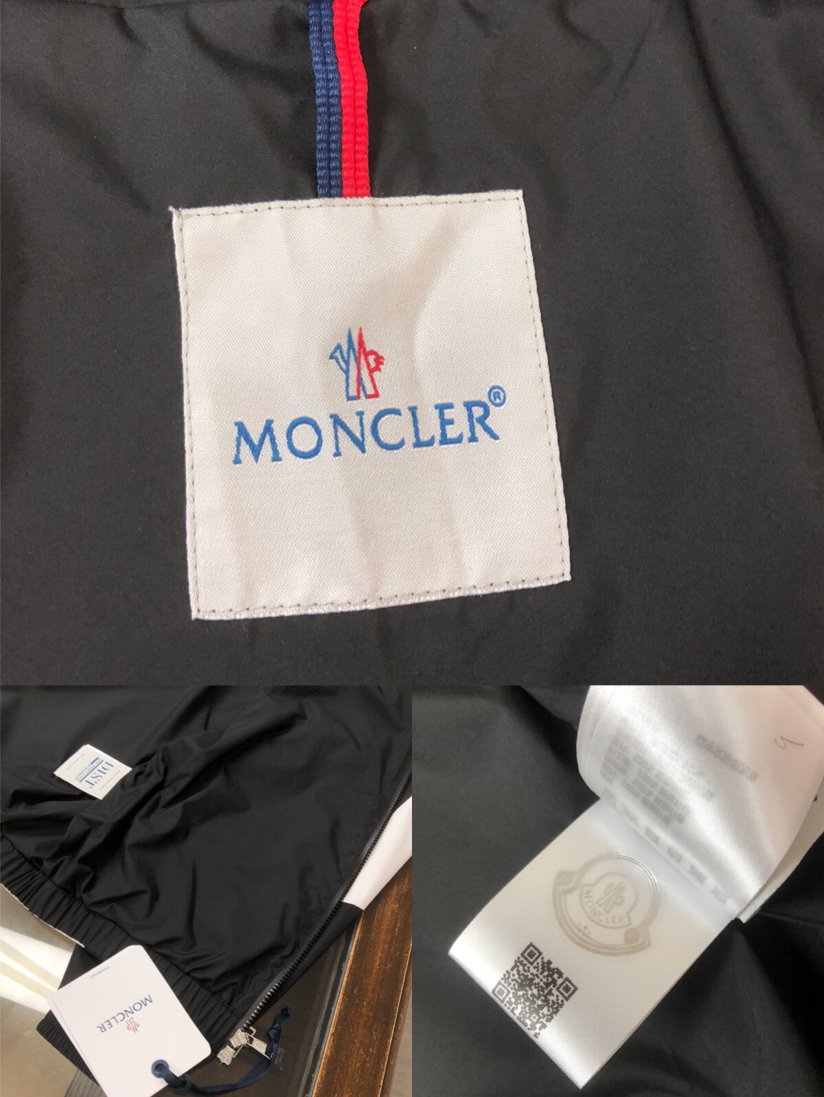 モンクレール「Moncler」2024早春 ブラック＆ホワイトカラーブロック トレンチコート風フードジャケット