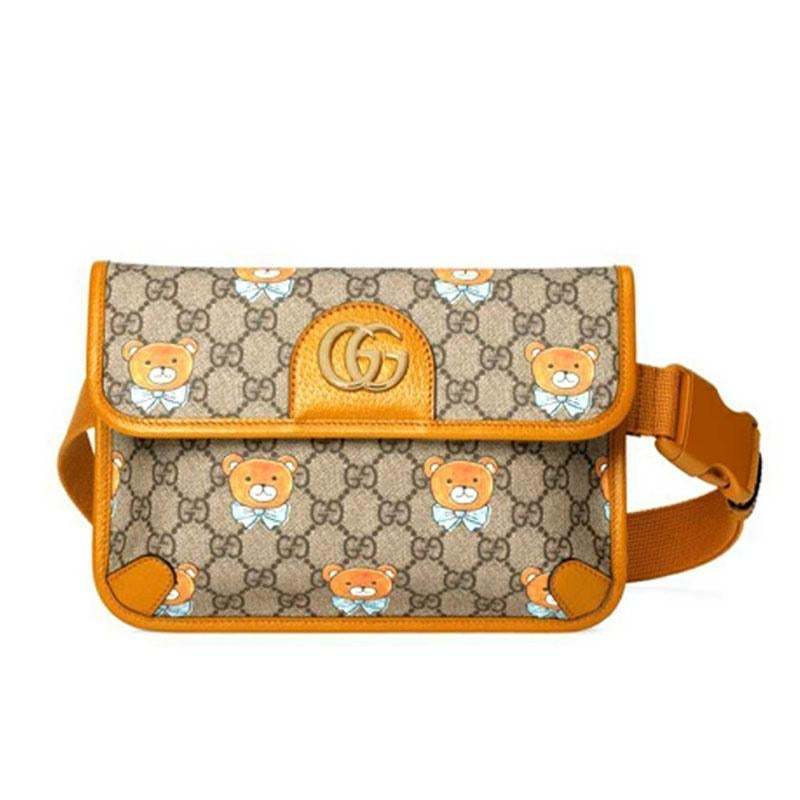 グッチ「Gucci」【グッチ×KAI コラボ】テディベアプリント レザー クロスボディウエストバッグ