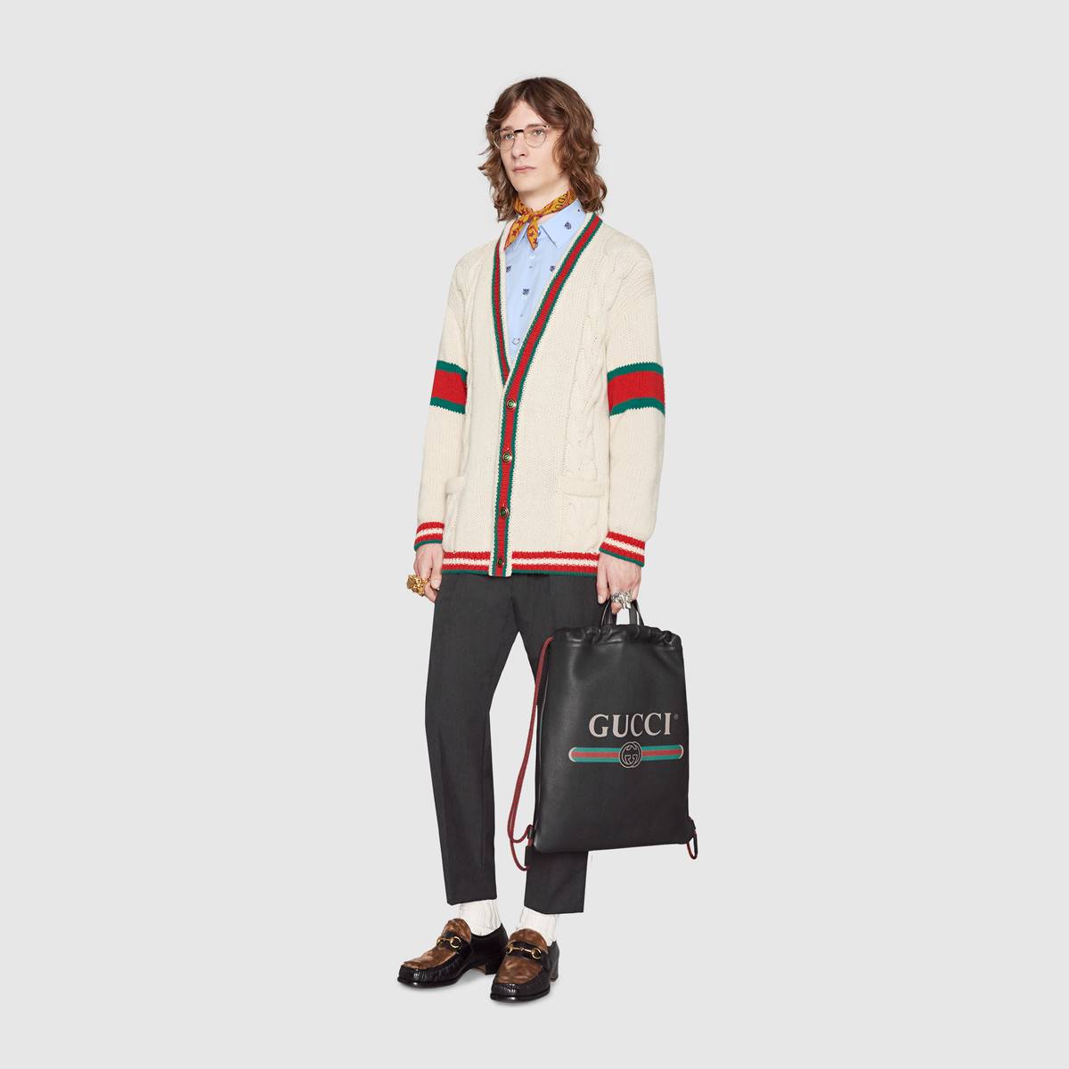 グッチ「Gucci」 〔グッチ プリント〕レザー ドローストリング バックパック