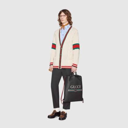 グッチ「Gucci」 〔グッチ プリント〕レザー ドローストリング バックパック