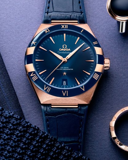 オメガ「Omega」 Constellatio﻿n 41MM セラミックベゼル＆レザーストラップ メンズ腕時計