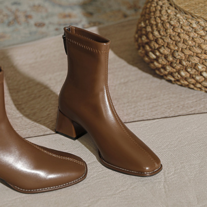 Women's Fashionable Cowboy Brown Boots For Autumn