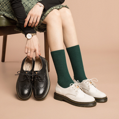 Womens Wingtip Shoes Handmade Leather Brogues Oxfords & Tie Flats Elegant Black/White