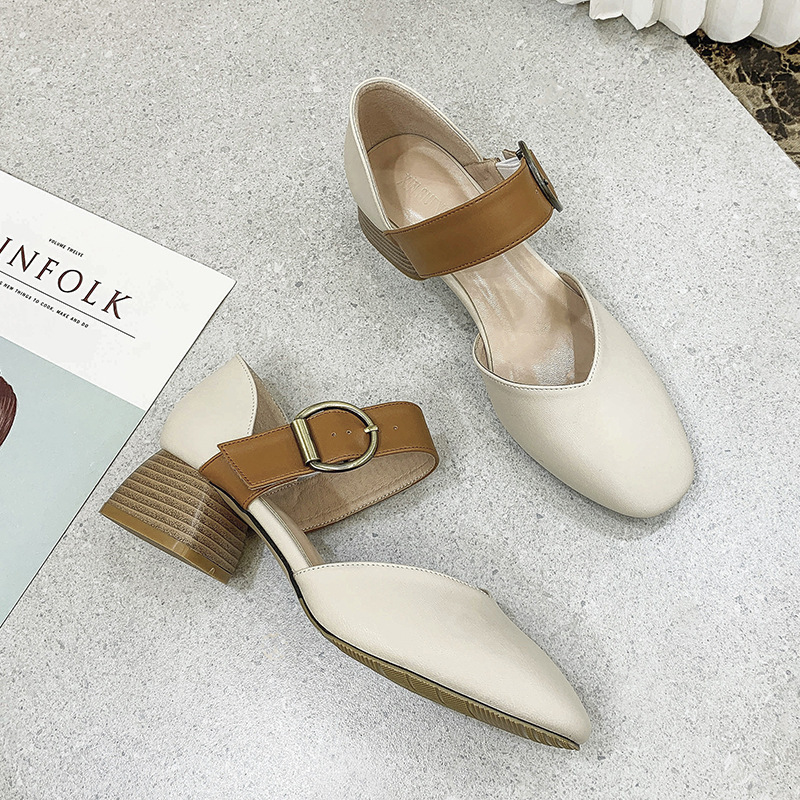 Pointy Toe Block Heel Mary Jane Pumps Buckle Strap Dress Shoes