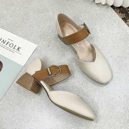 Pointy Toe Block Heel Mary Jane Pumps Buckle Strap Dress Shoes