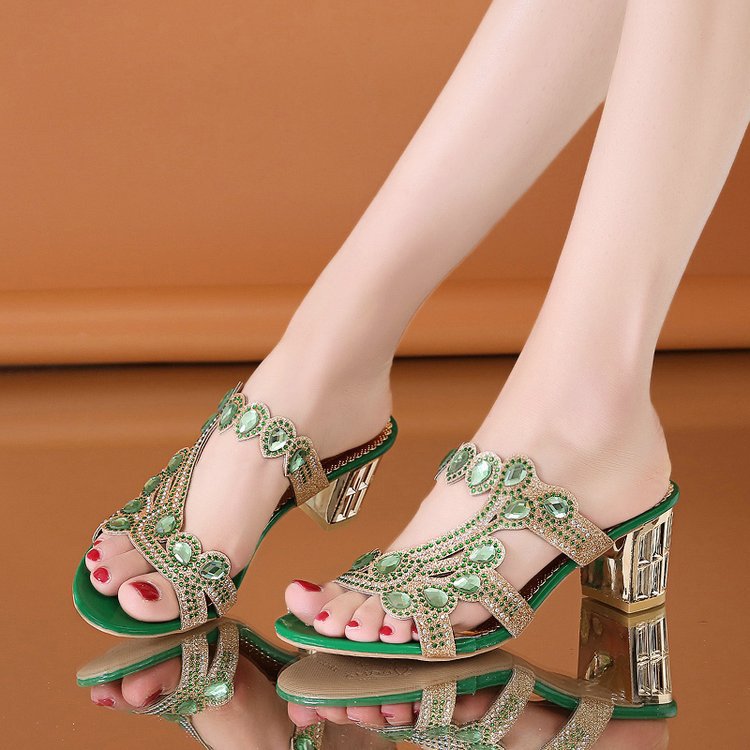 Chunky Heel Sandals For Women Comfy Rhinestone Light Fashionable Footwear