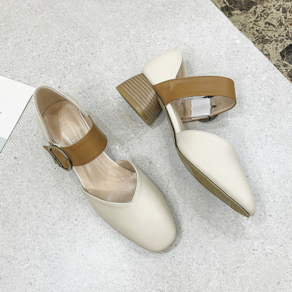 Pointy Toe Block Heel Mary Jane Pumps Buckle Strap Dress Shoes