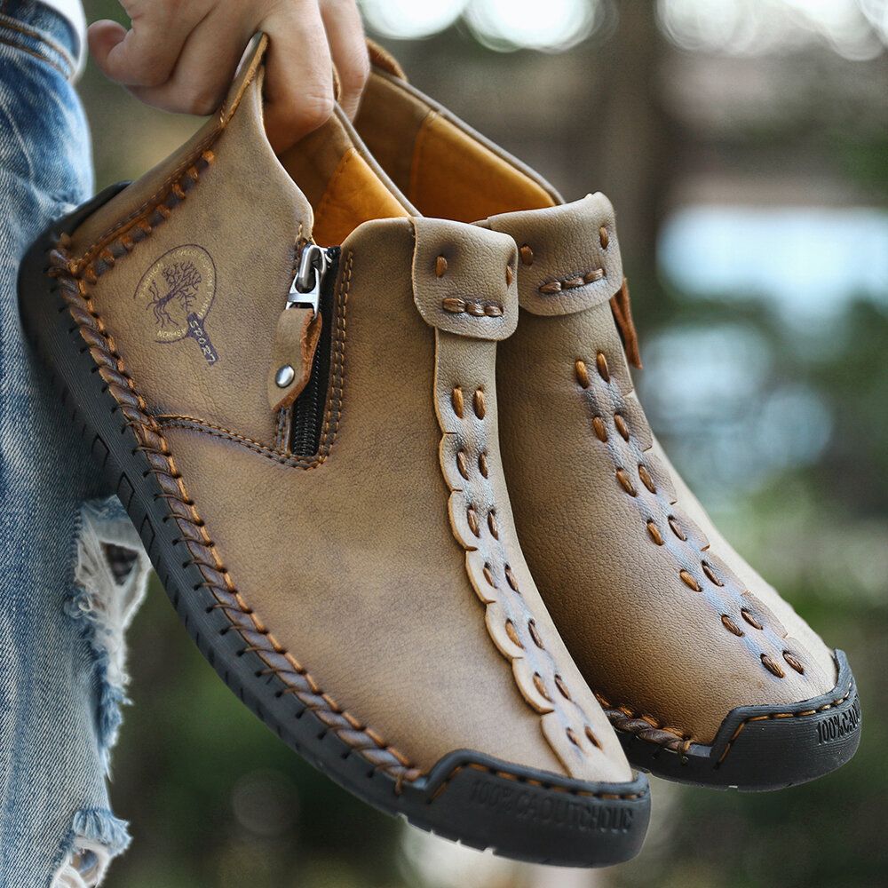 Zipper Plush Ankle Leather Orthopedic Shoes For Men Nonslip Boots