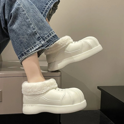 Women Ankle Snow Boots Clogs Slip-on Women Fleece Platform Rainboots Non-Slip EVA Boots Height Increasing Cute Shell Toe Booties