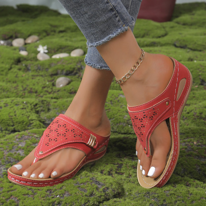 Hollow Out Wedge Flip Flops