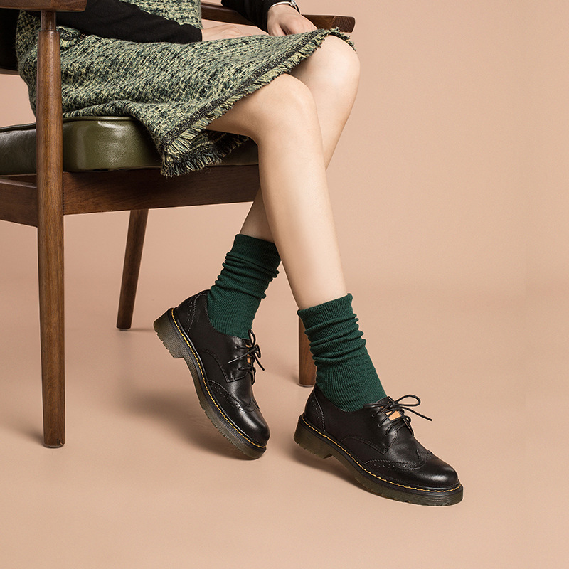 Womens Wingtip Shoes Handmade Leather Brogues Oxfords & Tie Flats Elegant Black/White