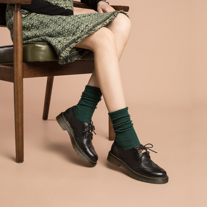 Womens Wingtip Shoes Handmade Leather Brogues Oxfords & Tie Flats Elegant Black/White