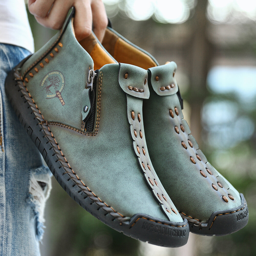 Zipper Plush Ankle Leather Orthopedic Shoes For Men Nonslip Boots