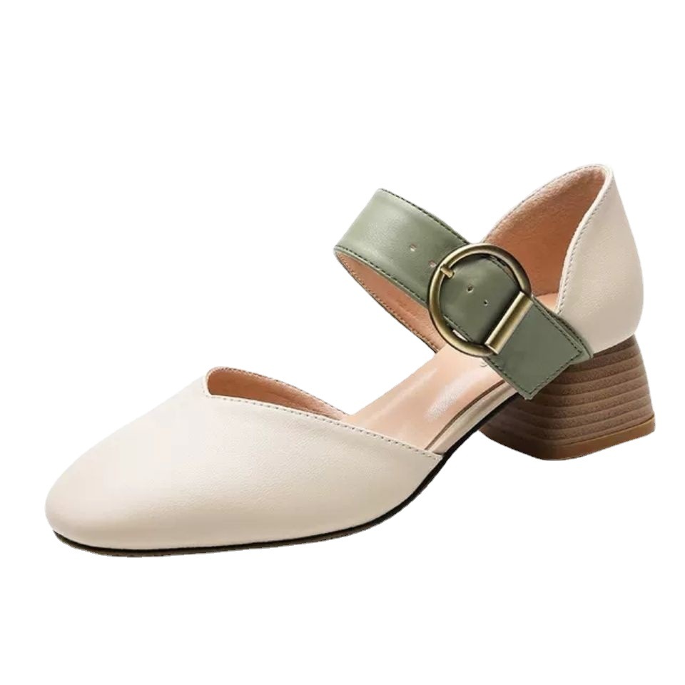 Pointy Toe Block Heel Mary Jane Pumps Buckle Strap Dress Shoes