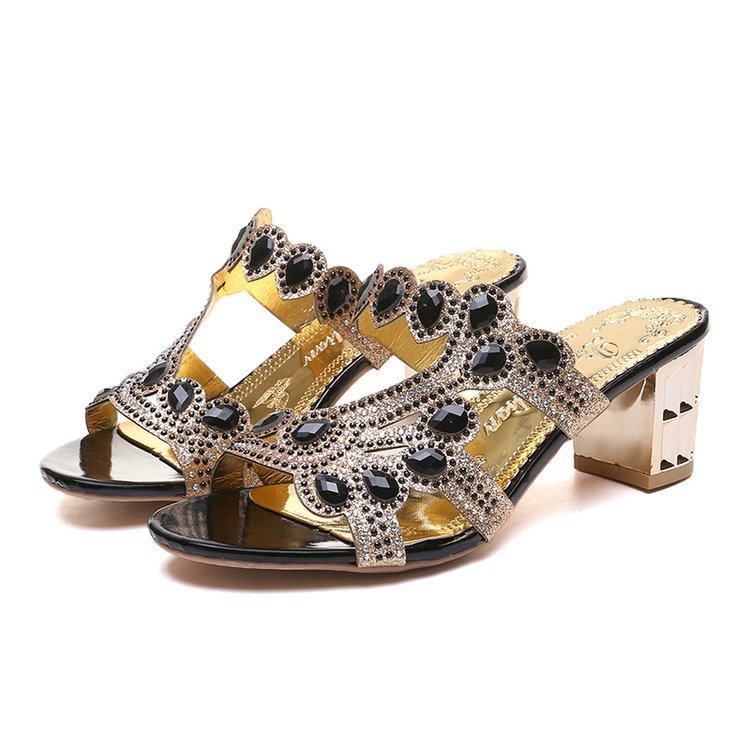 Chunky Heel Sandals For Women Comfy Rhinestone Light Fashionable Footwear