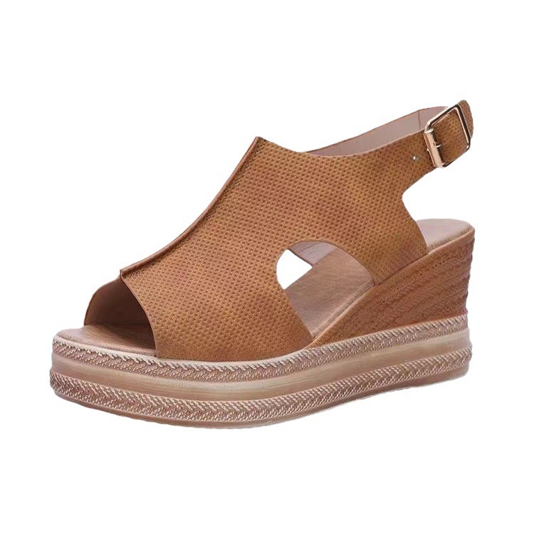 Buckle Detail Slingback Wedge Sandals