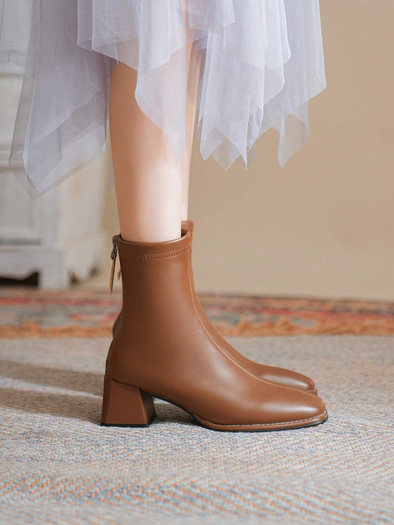 Women's Fashionable Cowboy Brown Boots For Autumn