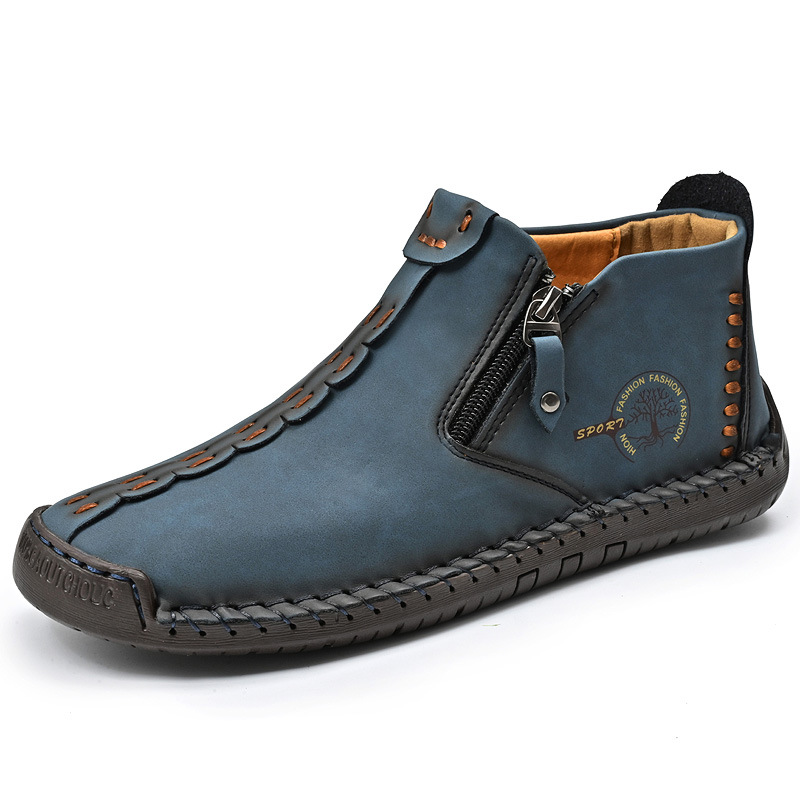 Zipper Plush Ankle Leather Orthopedic Shoes For Men Nonslip Boots